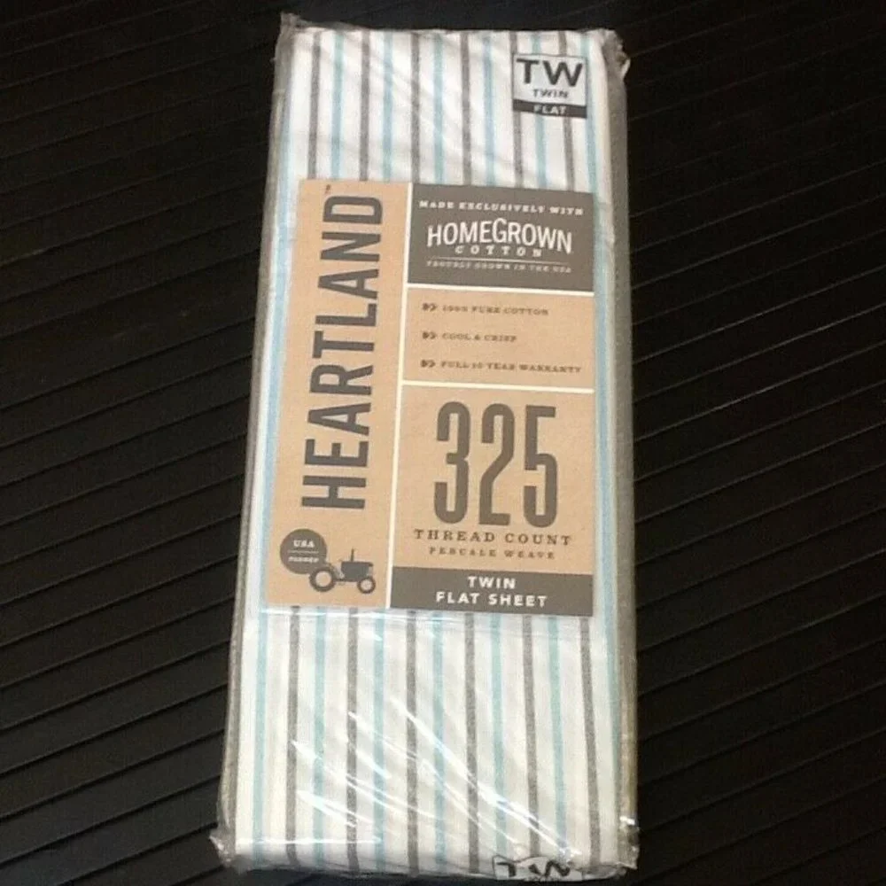 new STRIPE Heartland 325 Thread Count 100% Cotton Percale TWIN Flat Sheet
